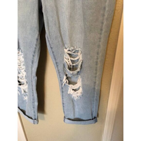 No Boundaries Juniors Jeans Size 21 Super High Rise Girlfriend Light Wash Cuffed - Picture 2 of 5